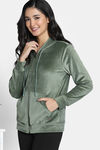 Zivame Knit Poly Velour Jacket - Bronze Green — thumbnail 3